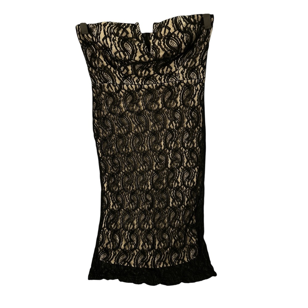Brat Star Womens XL Black Lace Noir Strapless Bodycon Mini Sweetheart Neckline